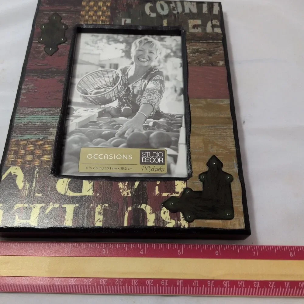 Studio Decor Occasions Picture Frame 4x6 Rustic Country Western Patchwork Wood